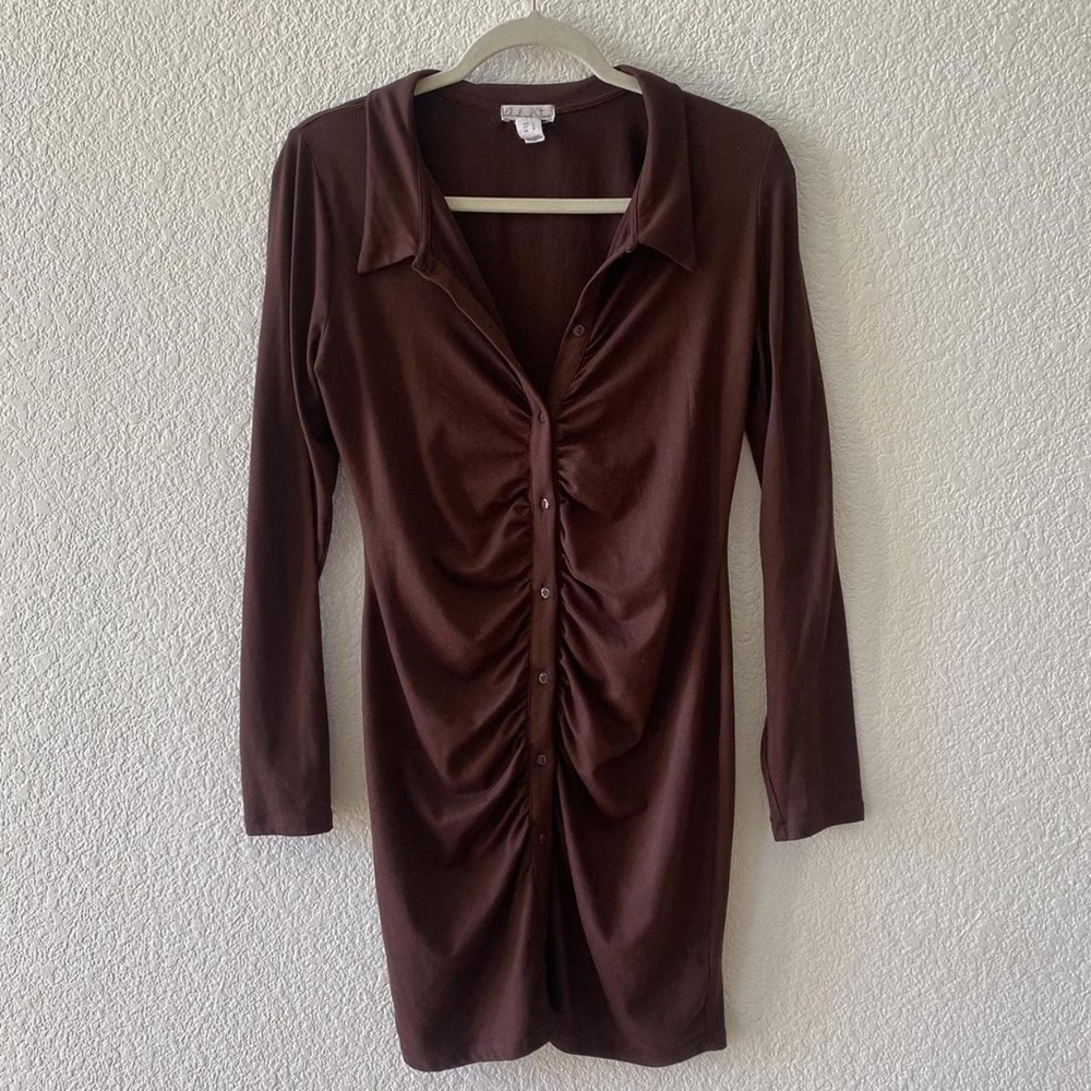 Ruched Brown Longsleeve Dress